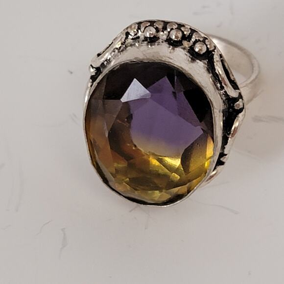 Sterling Silver Size 9.25 Amethyst and Citrine Oval Ring - Statement Jewelry - Picture 4 of 11